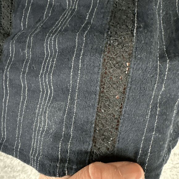 J Jill Women's Long Sleeve V Neck Boho Blouse M Navy Tan Embroidered - Picture 11 of 15